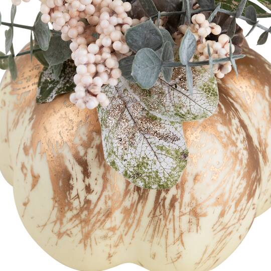 10" White & Gold Pinecone & Pumpkin Tabletop Décor